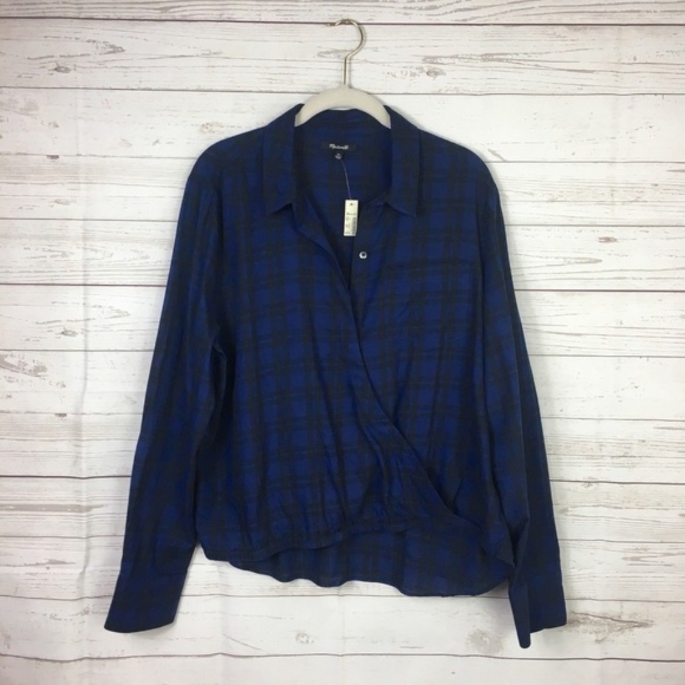 Madewell Plaid Wrap Front Button Down Shirt
